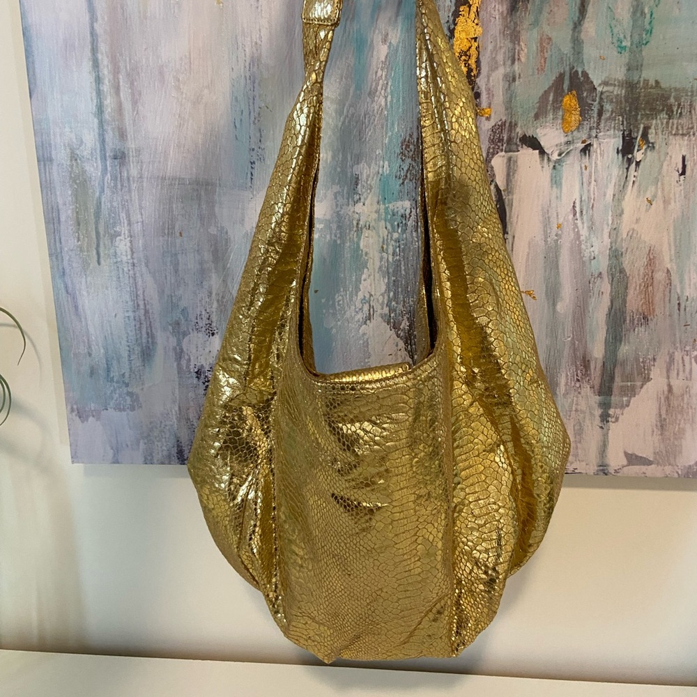 Carlos Falchi Gold Metallic Bohemian Style Shoulder Bag